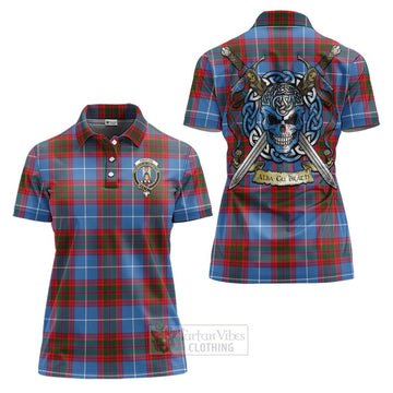 Preston Tartan Women's Polo Shirt with Family Crest Celtic Skull Style Women - Tartan Vibes Clothing