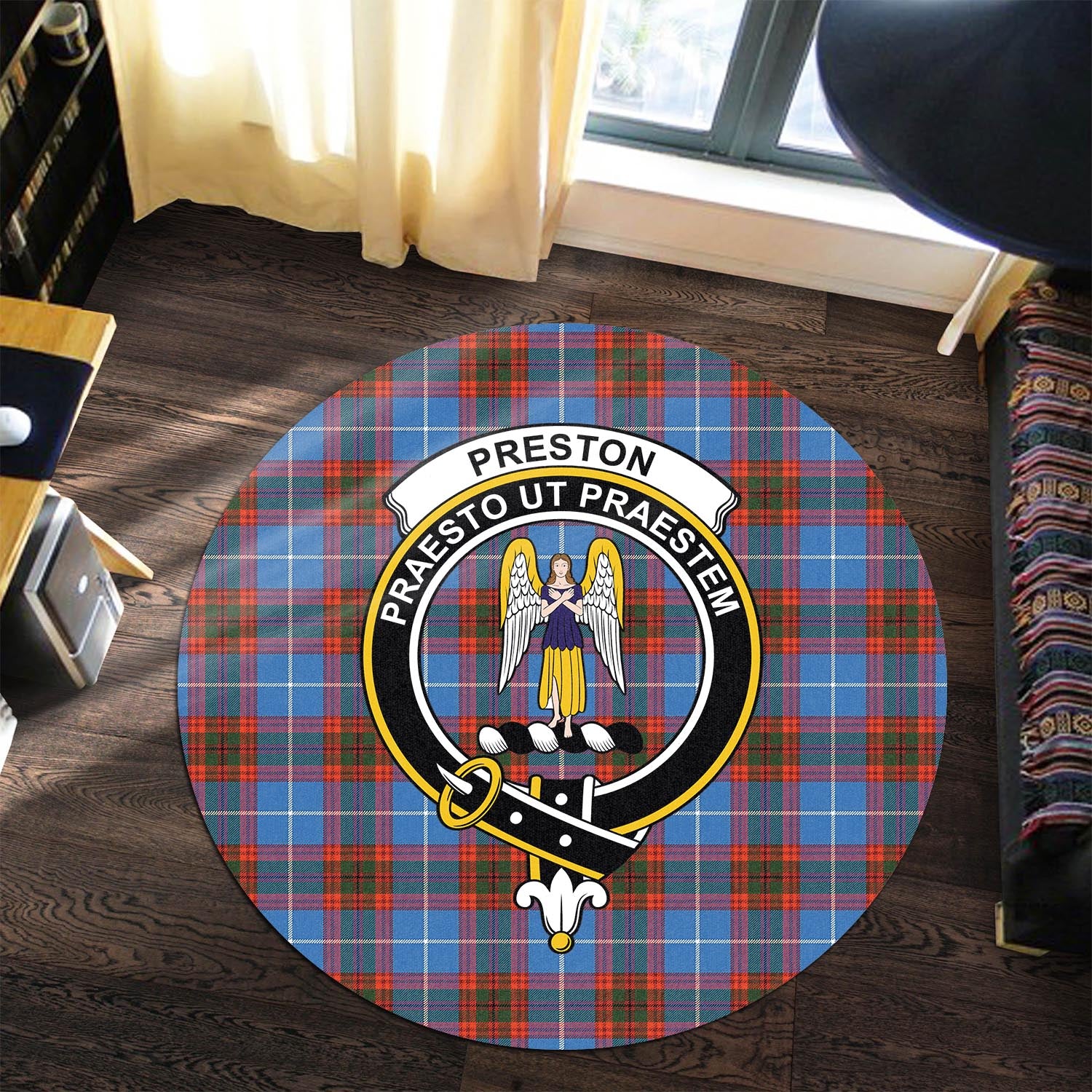Preston Tartan Round Rug with Family Crest Premium Round Rug - Tartan Vibes Clothing