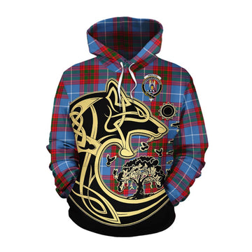 Preston Tartan Cotton Hoodie with Family Crest Celtic Wolf Style Pullover Hoodie XS - Tartan Vibes Clothing