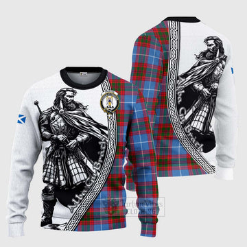 Preston Tartan Clan Crest Knitted Sweater with Highlander Warrior Celtic Style Unisex - Tartan Vibes Clothing