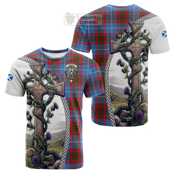 Preston Tartan Cotton T-shirt with Family Crest and St. Andrew's Cross Accented by Thistle Vines Kid's Shirt - Tartan Vibes Clothing