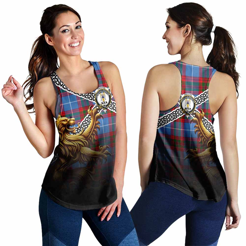 Preston Crest Tartan Women's Racerback Tanks with Golden Lion Emblem Celtic Style 4XL - Tartan Vibes Clothing