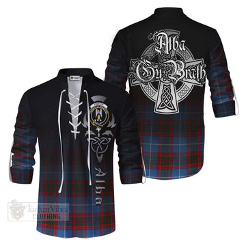 Tartan Vibes Clothing Preston Tartan Ghillie Kilt Shirt Featuring Alba Gu Brath Family Crest Celtic Inspired
