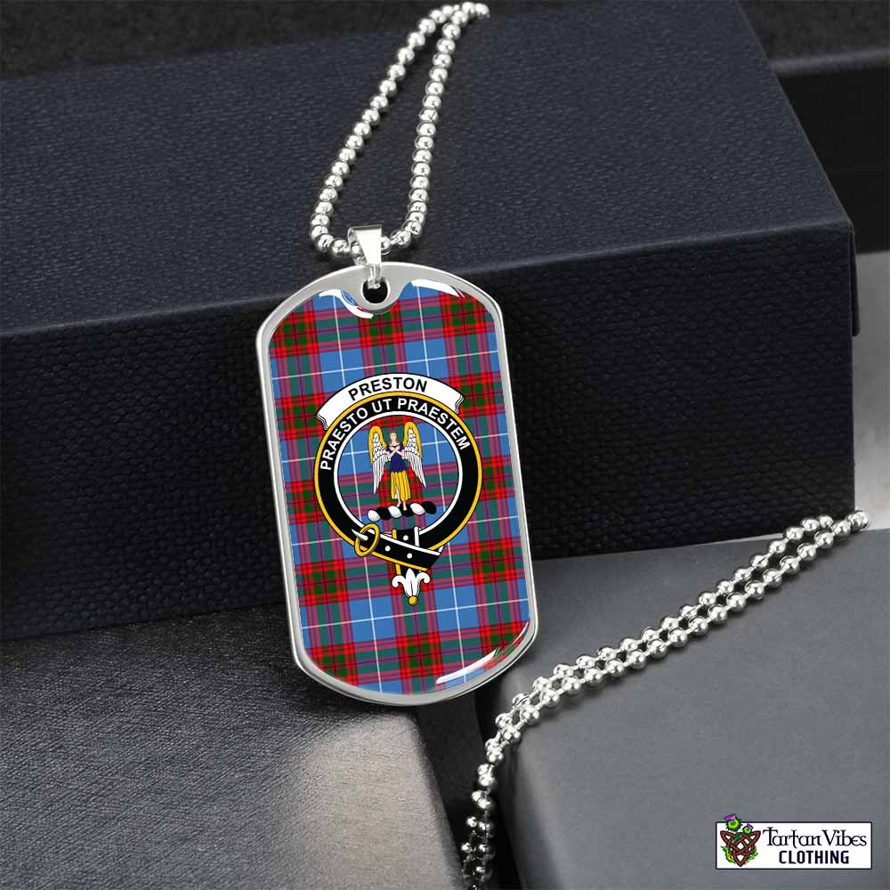 Preston Tartan Dog Tag Necklace with Family Crest Silver No - Tartan Vibes Clothing