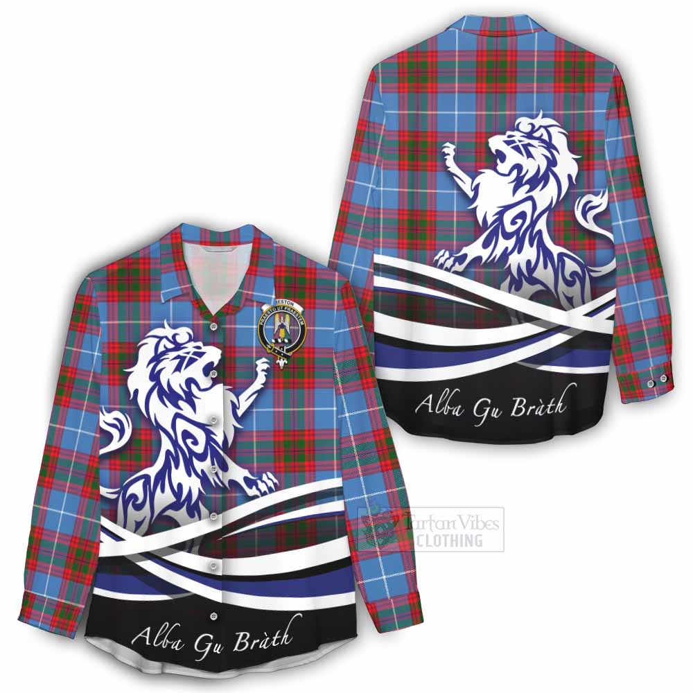 Preston Tartan Women's Casual Shirt with Alba Gu Brath Regal Lion Emblem - Tartan Vibes Clothing