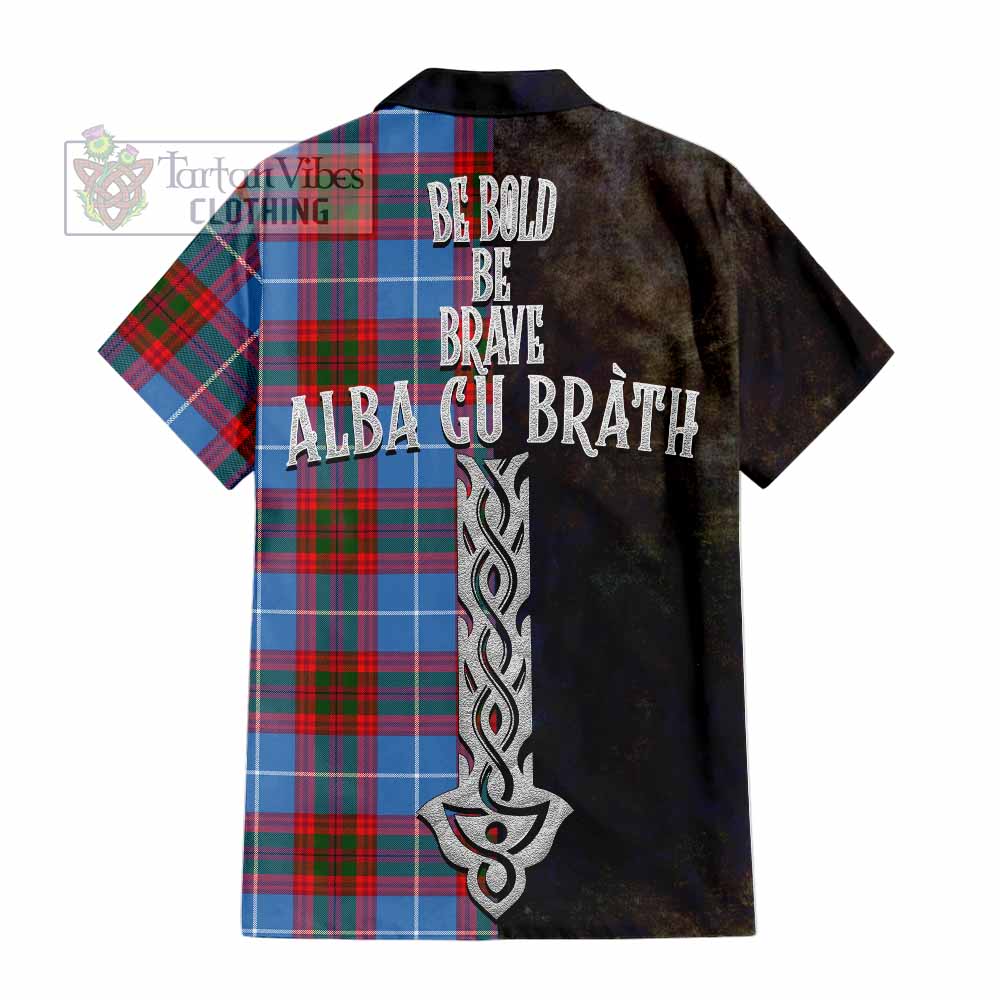 Tartan Vibes Clothing Preston Tartan Family Crest Short Sleeve Button Shirt Alba Gu Brath Be Brave Lion Ancient Style