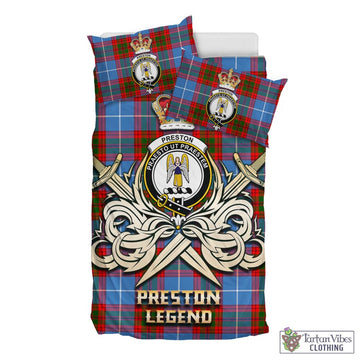 Tartan Vibes Clothing Preston Tartan Bedding Set with Clan Crest and the Golden Sword of Courageous Legacy