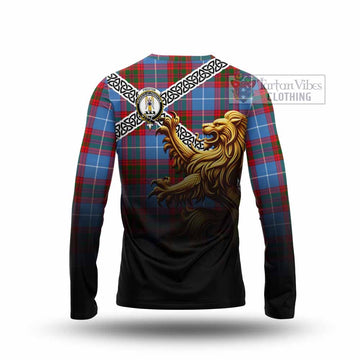 Preston Crest Tartan Long Sleeve T-Shirt with Golden Lion Emblem Celtic Style - Tartan Vibes Clothing