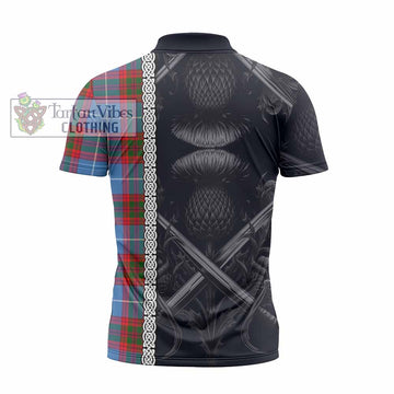 Preston Tartan Zipper Polo Shirt with Family Crest Cross Sword Thistle Celtic Vibes - Tartan Vibes Clothing