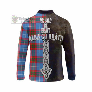 Preston Tartan Family Crest Long Sleeve Polo Shirt Alba Gu Brath Be Brave Lion Ancient Style