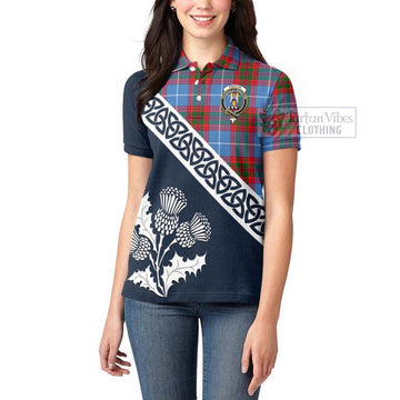 Preston Tartan Women's Polo Shirt Featuring Thistle and Scotland Map - Tartanvibesclothing Store