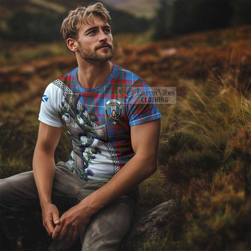 Preston Tartan T-Shirt with Family Crest and St. Andrew's Cross Accented by Thistle Vines - Tartan Vibes Clothing
