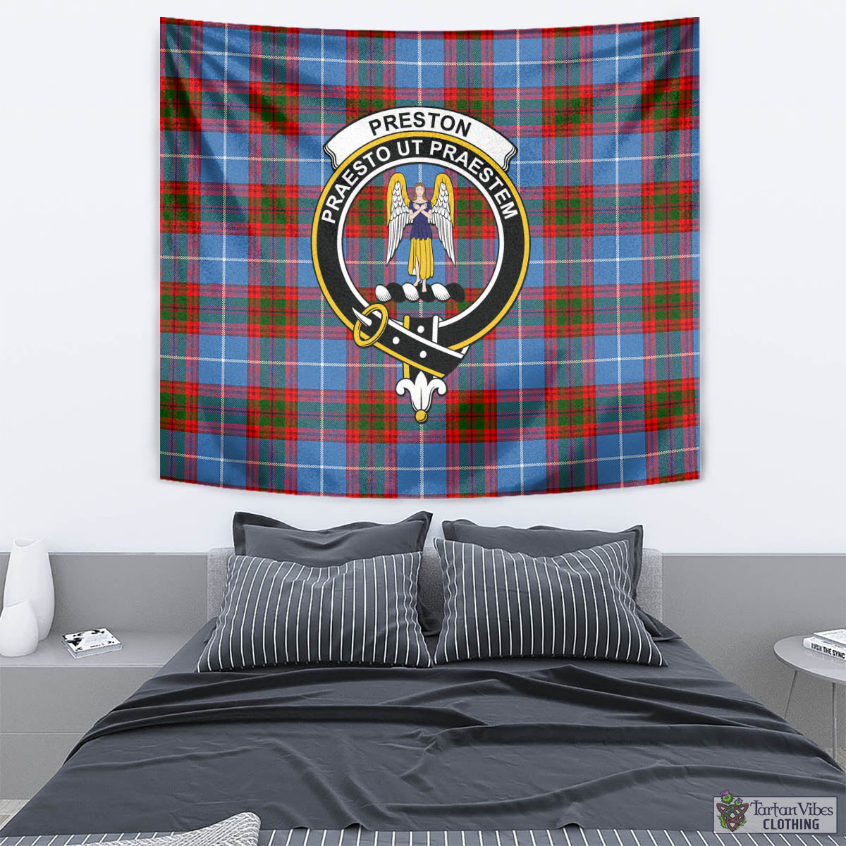 Preston Tartan Tapestry Wall Hanging and Home Decor for Room with Family Crest - Tartan Vibes Clothing