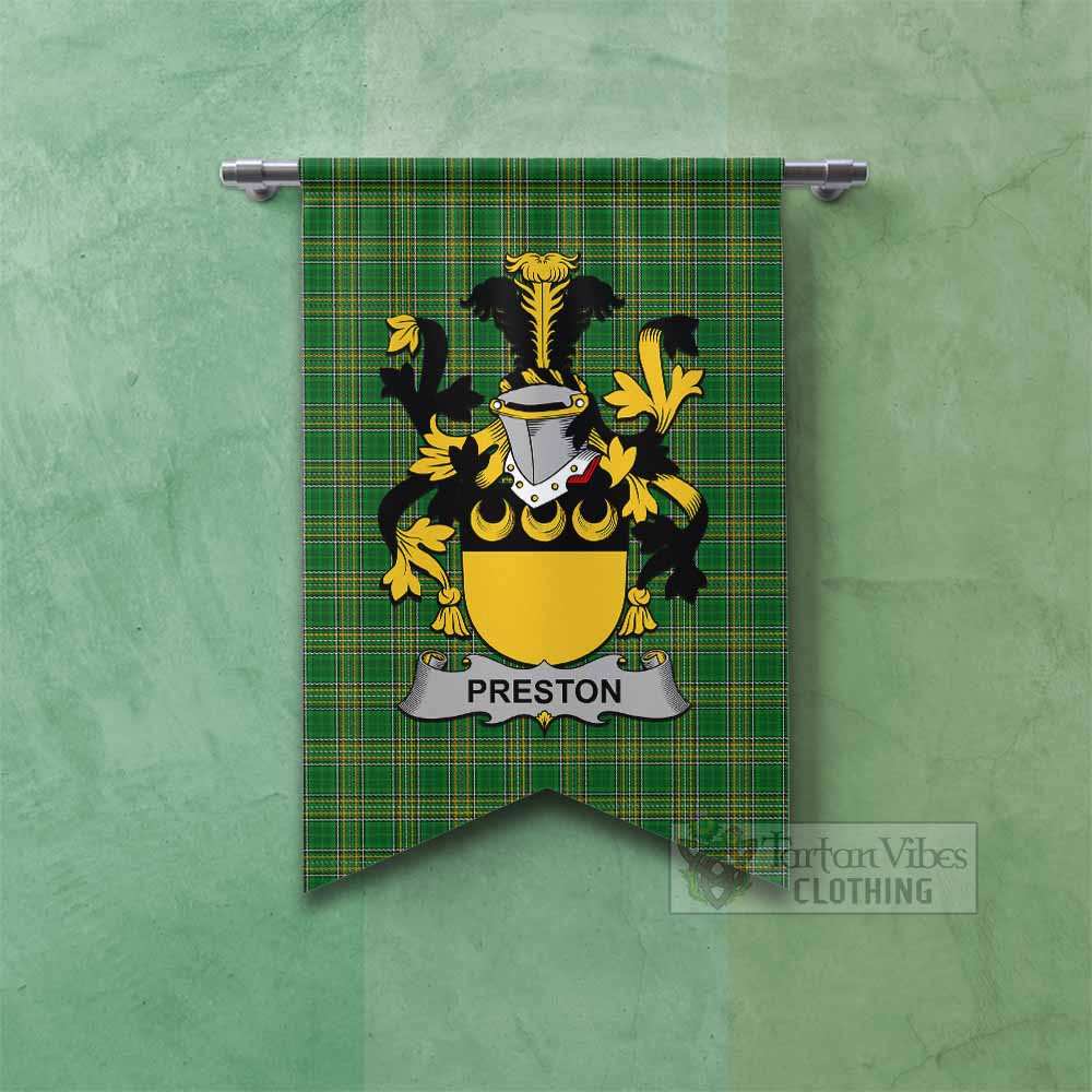Tartan Vibes Clothing Preston Irish Clan Tartan Gonfalon, Tartan Banner with Coat of Arms