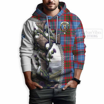 Preston Tartan Hoodie with Family Crest and St. Andrew's Cross Accented by Thistle Vines - Tartan Vibes Clothing