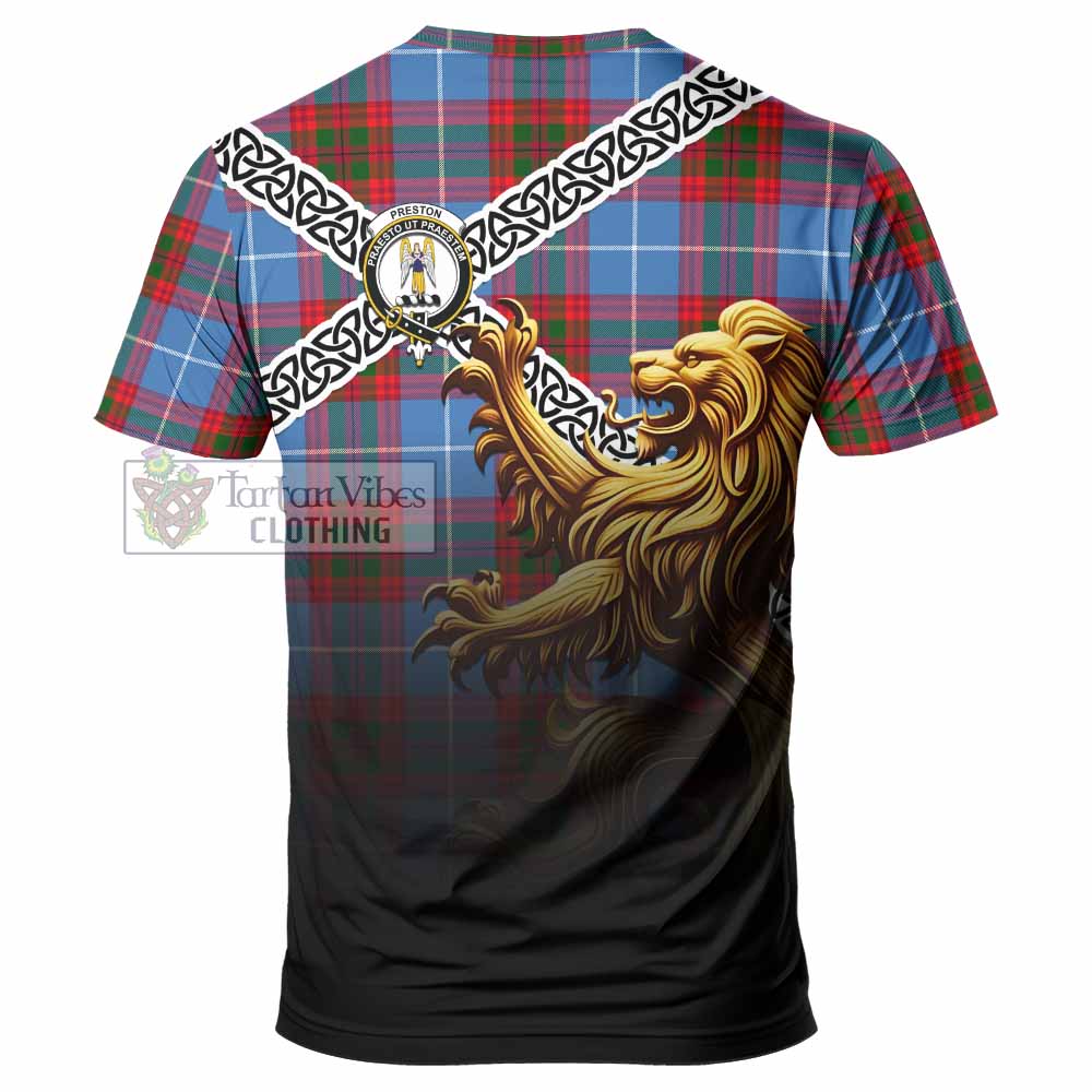 Preston Crest Tartan T-Shirt with Golden Lion Emblem Celtic Style - Tartan Vibes Clothing