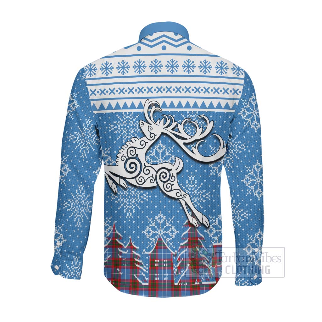 Preston Clan Christmas Long Sleeve Button Shirt Celtic Reindeer Style Men's Shirt - Tartan Vibes Clothing
