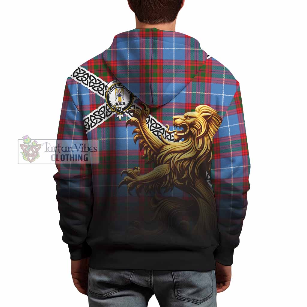 Preston Crest Tartan Hoodie with Golden Lion Emblem Celtic Style - Tartan Vibes Clothing