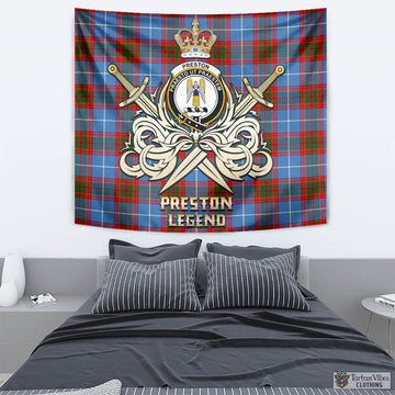 Preston Tartan Tapestry with Clan Crest and the Golden Sword of Courageous Legacy - Tartan Vibes Clothing