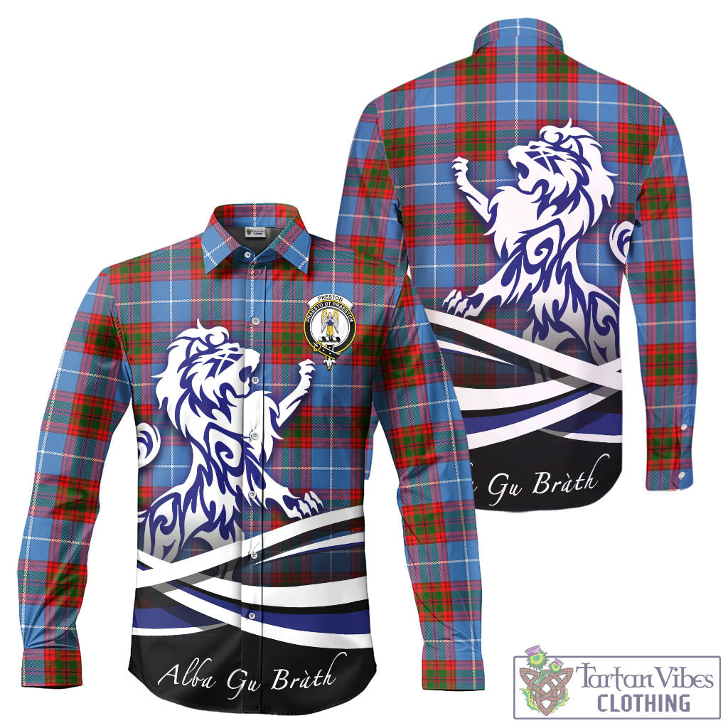 Preston Tartan Long Sleeve Button Up Shirt with Alba Gu Brath Regal Lion Emblem - Tartan Vibes Clothing
