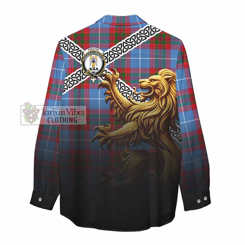 Preston Crest Tartan Women's Casual Shirt with Golden Lion Emblem Celtic Style - Tartan Vibes Clothing