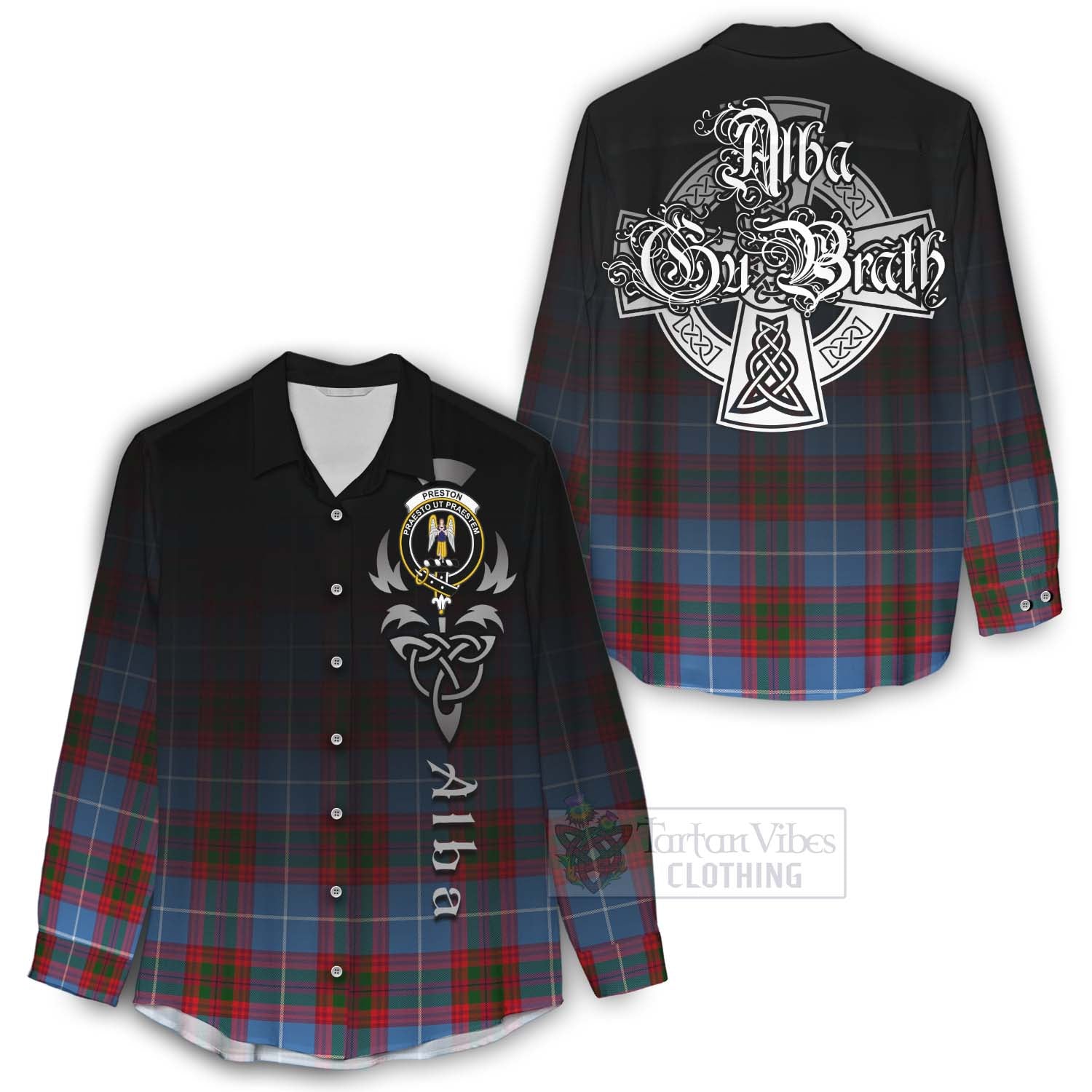 Preston Tartan Women's Casual Shirt Featuring Alba Gu Brath Family Crest Celtic Inspired - Tartan Vibes Clothing