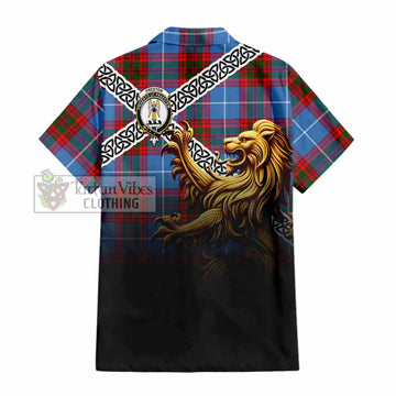 Preston Crest Tartan Hawaiian Shirt with Golden Lion Emblem Celtic Style - Tartan Vibes Clothing