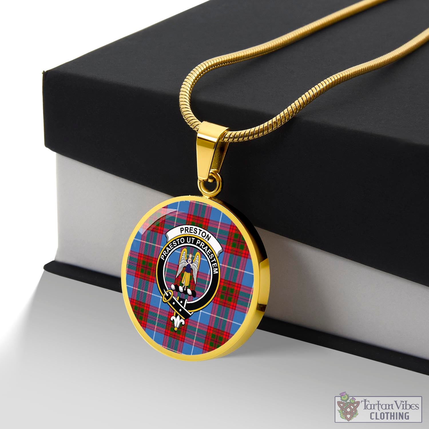 Preston Tartan Circle Necklace with Family Crest Luxury Necklace (Gold) No - Tartan Vibes Clothing