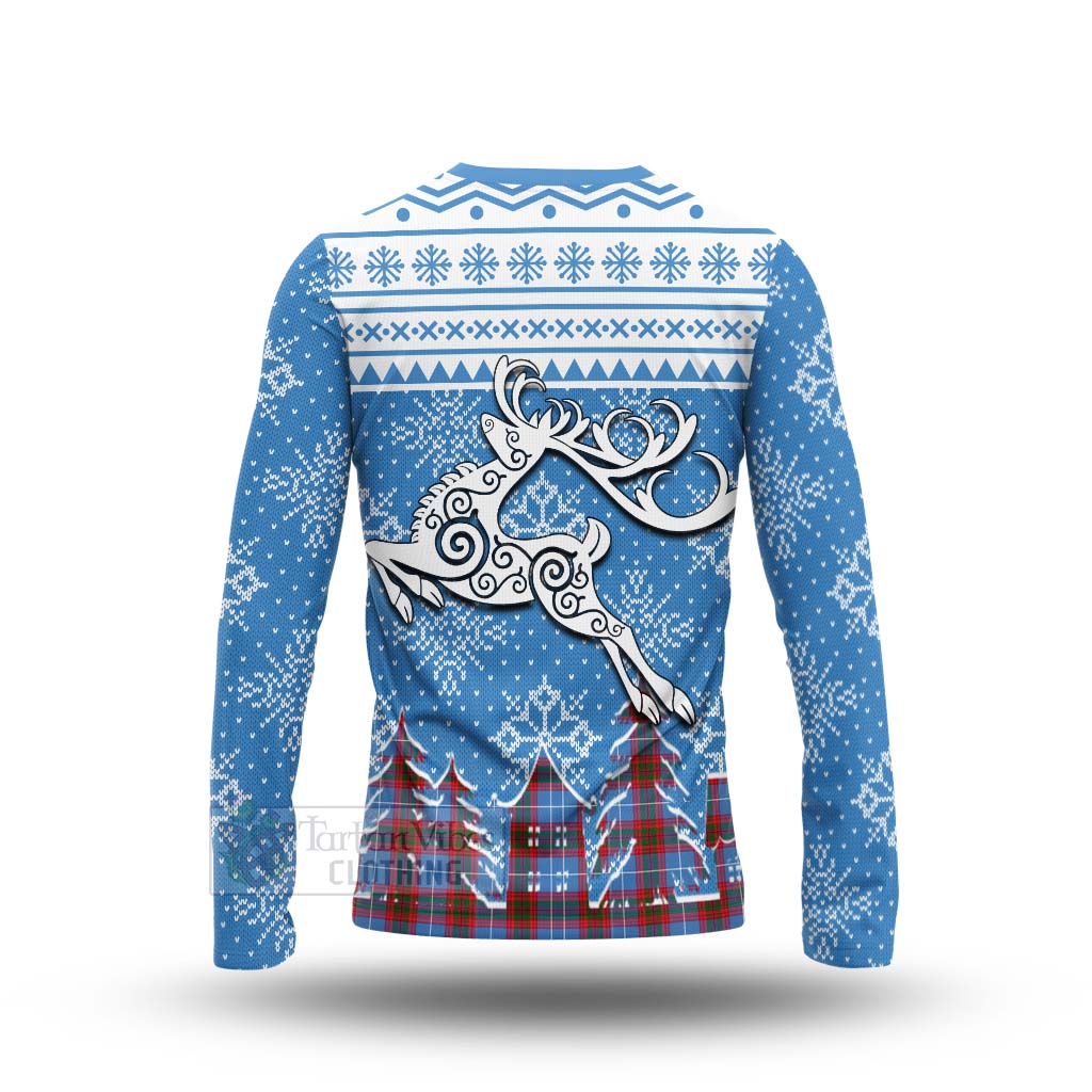 Preston Clan Christmas Long Sleeve T-Shirt Celtic Reindeer Style - Tartan Vibes Clothing