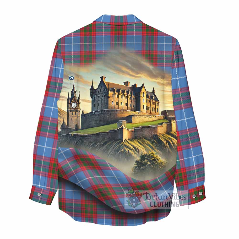Preston Tartan Family Crest Women's Casual Shirt with Scottish Ancient Castle Style - Tartan Vibes Clothing