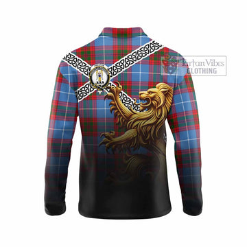 Preston Crest Tartan Long Sleeve Polo Shirt with Golden Lion Emblem Celtic Style - Tartan Vibes Clothing