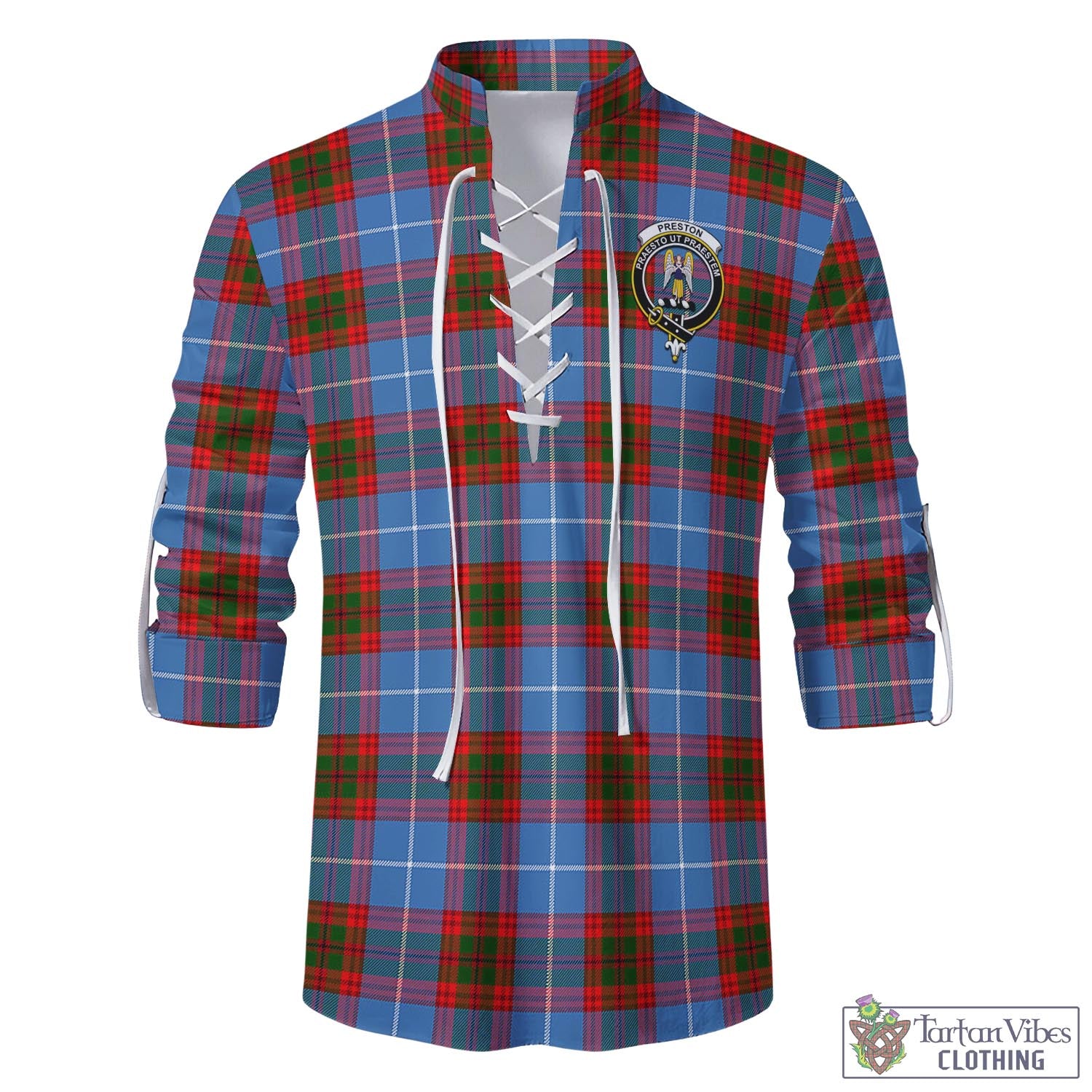 Tartan Vibes Clothing Preston Tartan Men's Scottish Traditional Jacobite Ghillie Kilt Shirt with Family Crest