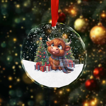 Tartan Vibes Clothing Preston Clan Christmas Glass Ornament with Adorable Highland Coo