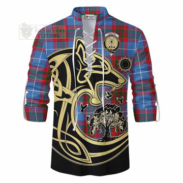 Preston Tartan Ghillie Kilt Shirt with Family Crest Celtic Wolf Style - Tartan Vibes Clothing