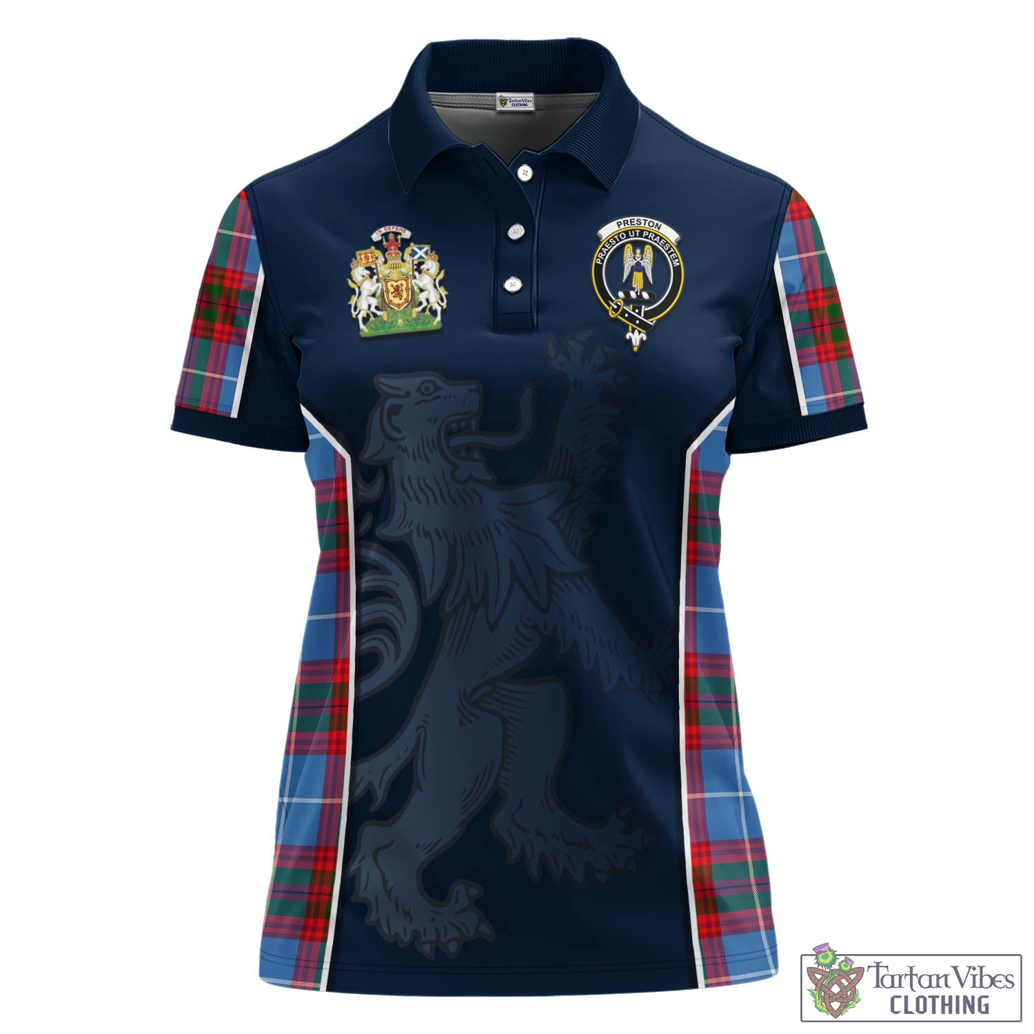 Tartan Vibes Clothing Preston Tartan Women's Polo Shirt with Family Crest and Lion Rampant Vibes Sport Style
