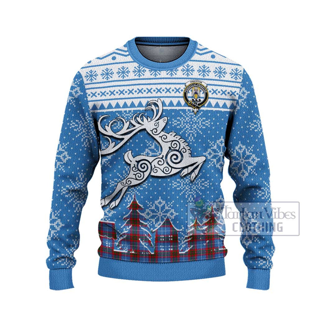 Preston Clan Christmas Ugly Sweater Celtic Reindeer Style - Tartan Vibes Clothing