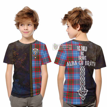 Preston Tartan Family Crest Kid T-Shirt Alba Gu Brath Be Brave Lion Ancient Style