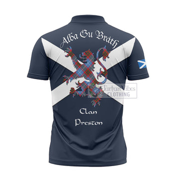 Preston Tartan Lion Rampant Zipper Polo Shirt Proudly Display Your Heritage with Alba Gu Brath and Clan Name - Tartan Vibes Clothing