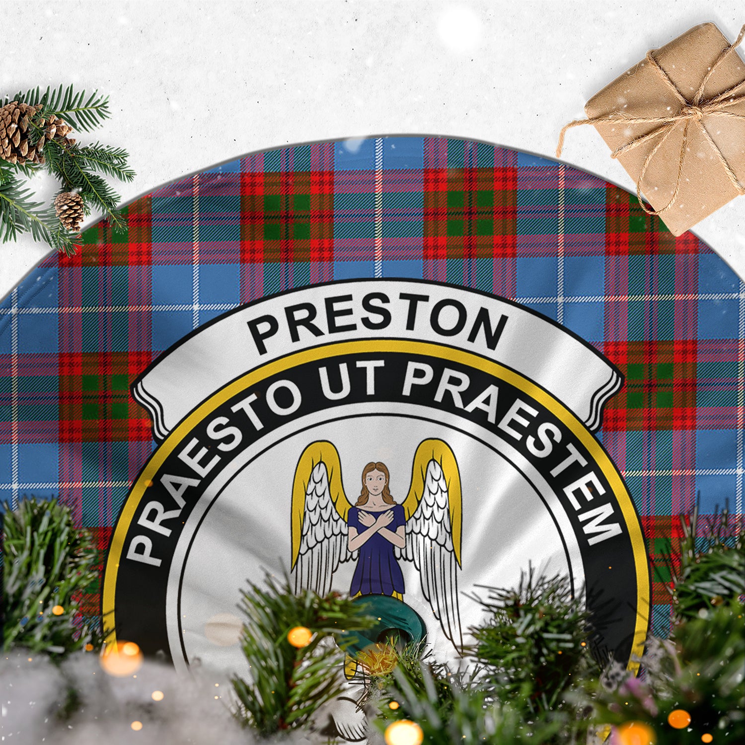 Preston Tartan Christmas Tree Skirt with Family Crest - Tartan Vibes Clothing