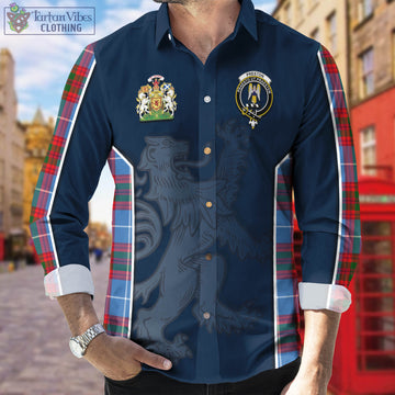Preston Tartan Long Sleeve Button Up Shirt with Family Crest and Lion Rampant Vibes Sport Style - Tartan Vibes Clothing