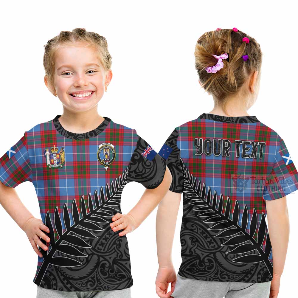 Tartan Vibes Clothing Preston Crest Tartan Kid T-Shirt with New Zealand Silver Fern Half Style