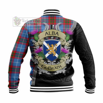 Preston Tartan Family Crest Baseball Jacket Lion Rampant Royal Thistle Shield Celtic Inspired - Tartan Vibes Clothing