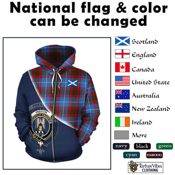 Preston Tartan Hoodie with Personalised National Flag and Family Crest Half Style - Tartan Vibes Clothing