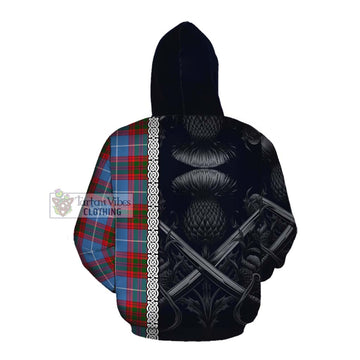 Preston Tartan Cotton Hoodie with Family Crest Cross Sword Thistle Celtic Vibes Pullover Hoodie - Tartan Vibes Clothing