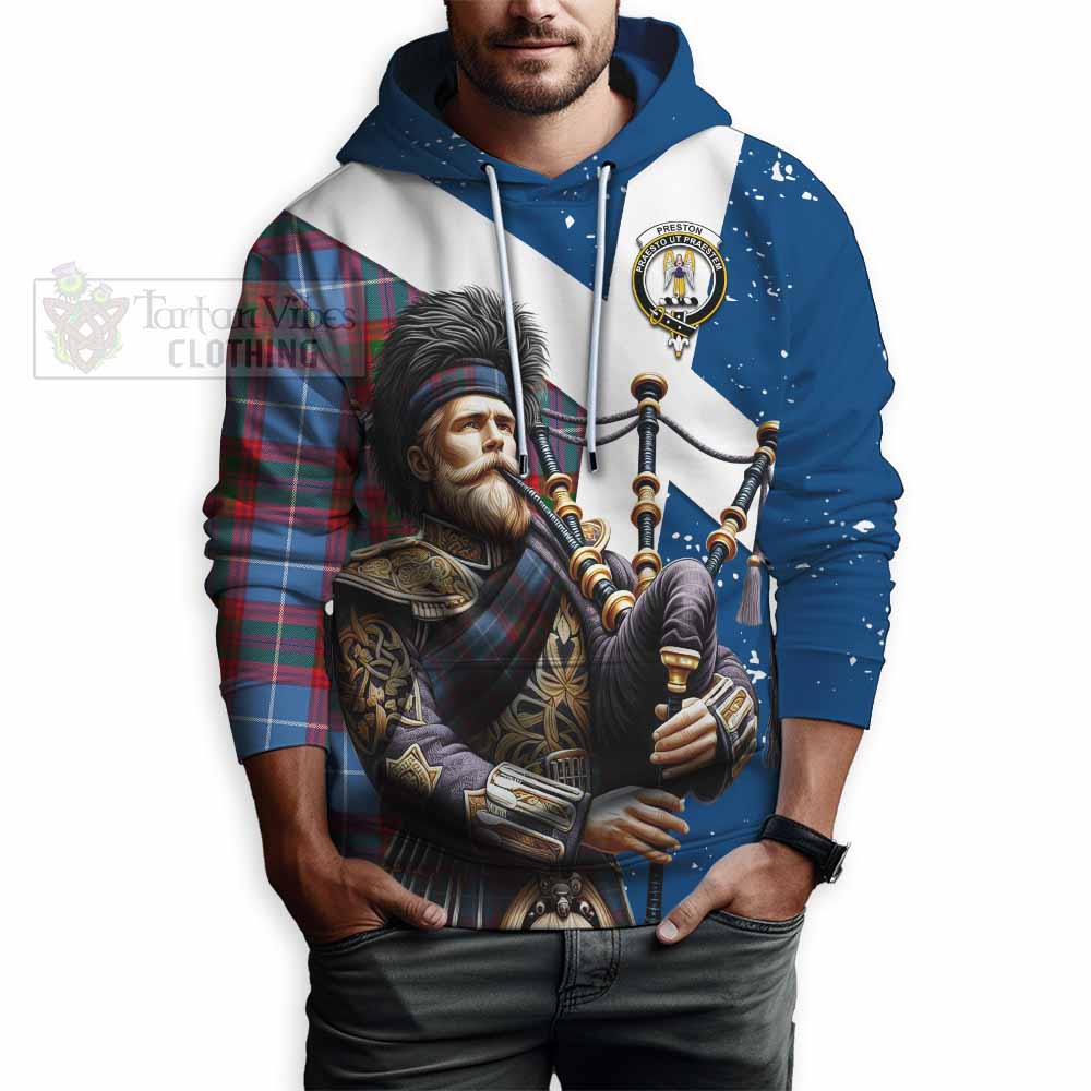 Preston Tartan Hoodie with Family Crest Scottish Bagpiper Vibes - Tartan Vibes Clothing