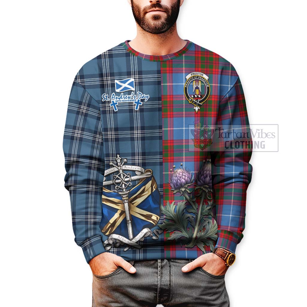 Preston Tartan Sweatshirt Happy St. Andrew's Day Half Tartan Style - Tartan Vibes Clothing