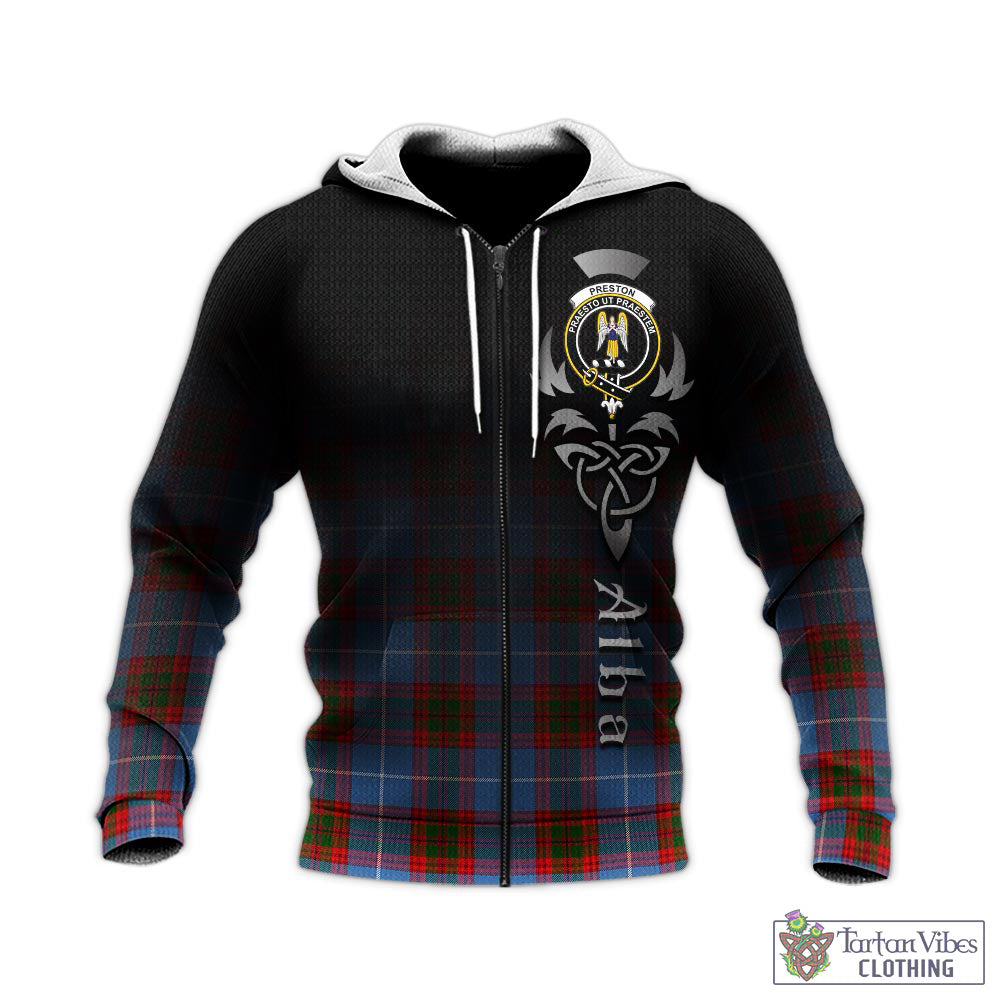 Preston Tartan Knitted Hoodie Featuring Alba Gu Brath Family Crest Celtic Inspired - Tartan Vibes Clothing