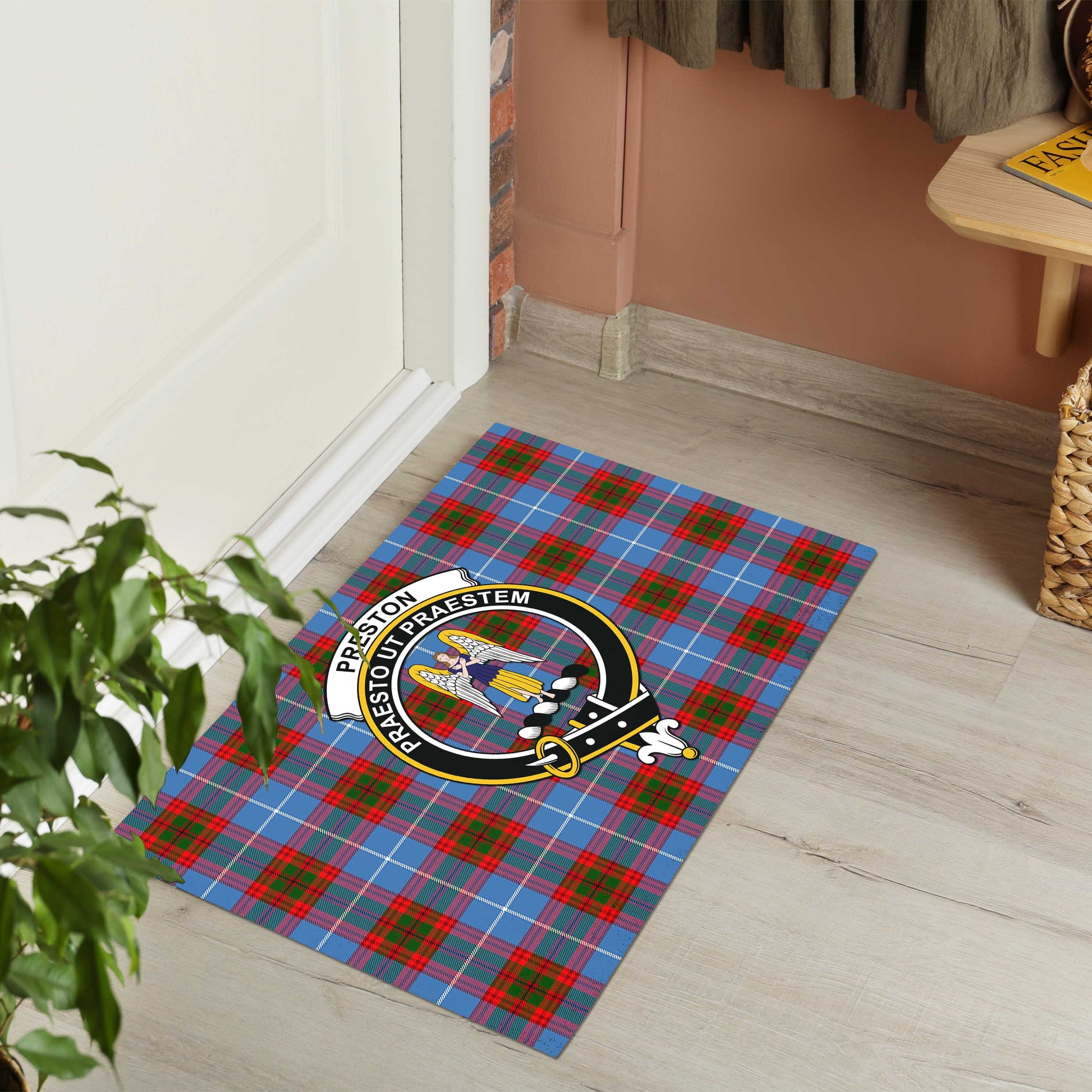Preston Tartan Door Mat with Family Crest - Tartanvibesclothing