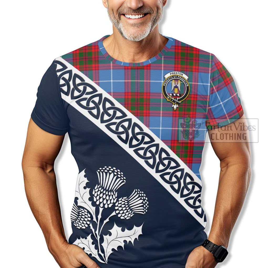 Preston Tartan T-Shirt Featuring Thistle and Scotland Map - Tartanvibesclothing Store
