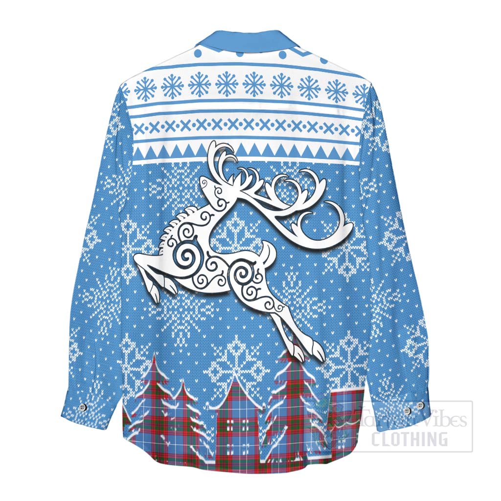 Preston Clan Christmas Women's Casual Shirt Celtic Reindeer Style - Tartan Vibes Clothing